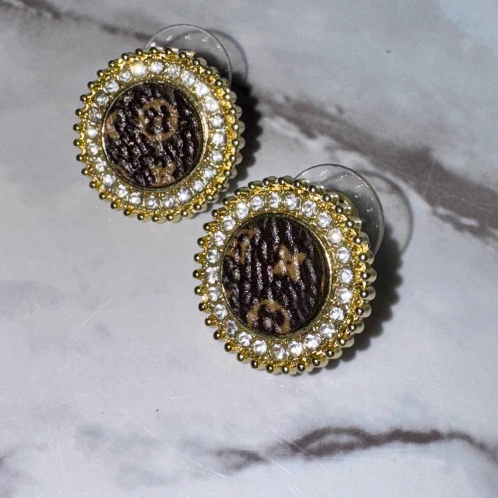 Upcycled LV stone button earrings
